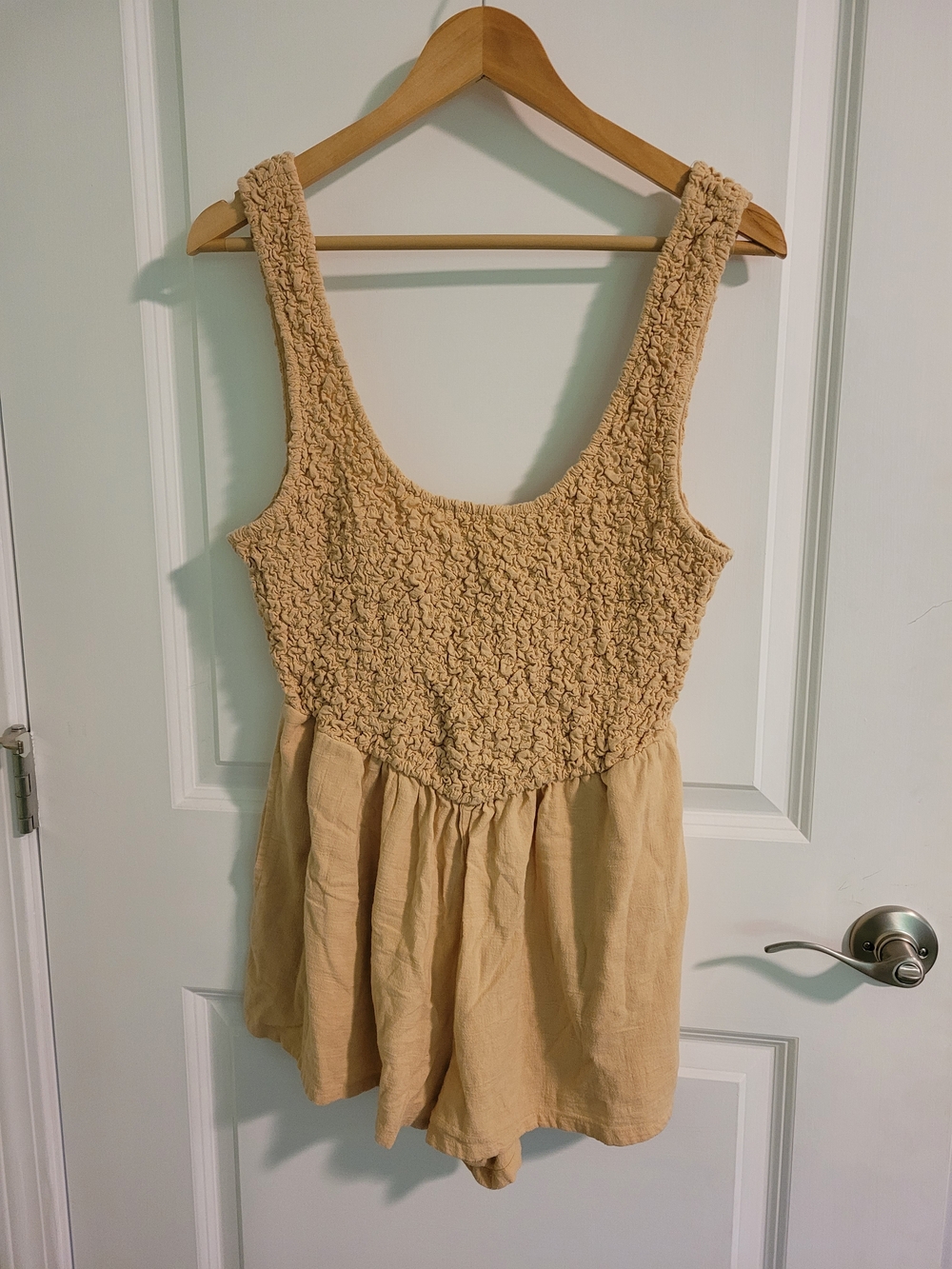 Free People Beige Textured Tank Romper